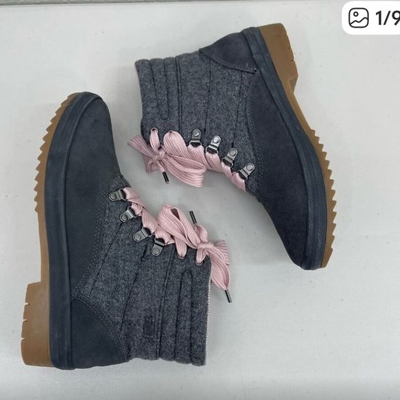 Gray Winter Boots Pink Laces Lug Sole sz 8 - Picture 3 of 11